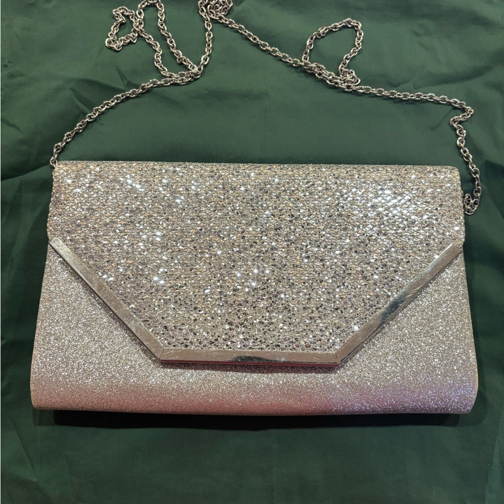 Sparkling Silver Clutch with Chain Strap